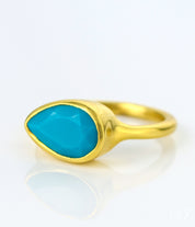 Turquoise teardrop cut bezel set ring - December Birthstone