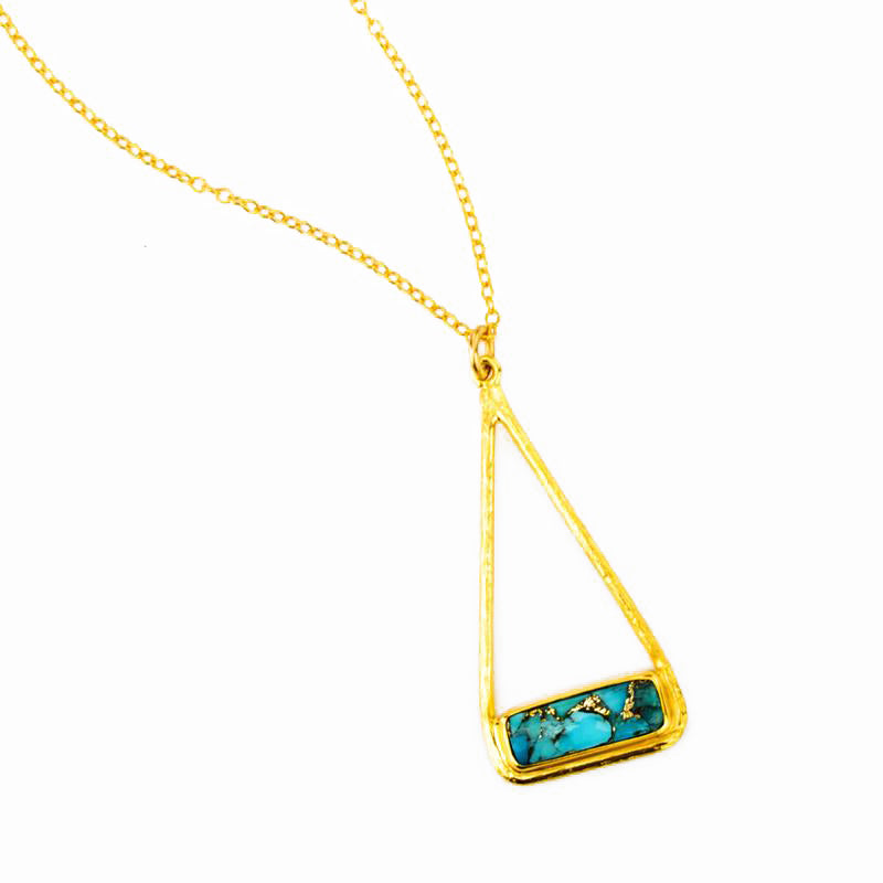 Copper Turquoise Adira Bar in Triangle Pendant Necklace, Sterling Silver or Gold Fill, Boho Chic Frame Pendant Necklace for Women, December Birthstone