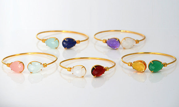 Mother's Adjustable Bangle Bracelet with Two Birthstones