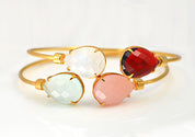 Mother's Adjustable Bangle Bracelet with Two Birthstones