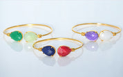 Mother's Adjustable Bangle Bracelet with Two Birthstones