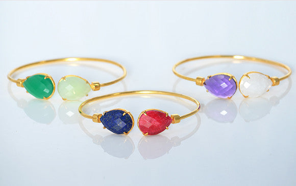 Mother's Adjustable Bangle Bracelet with Two Birthstones
