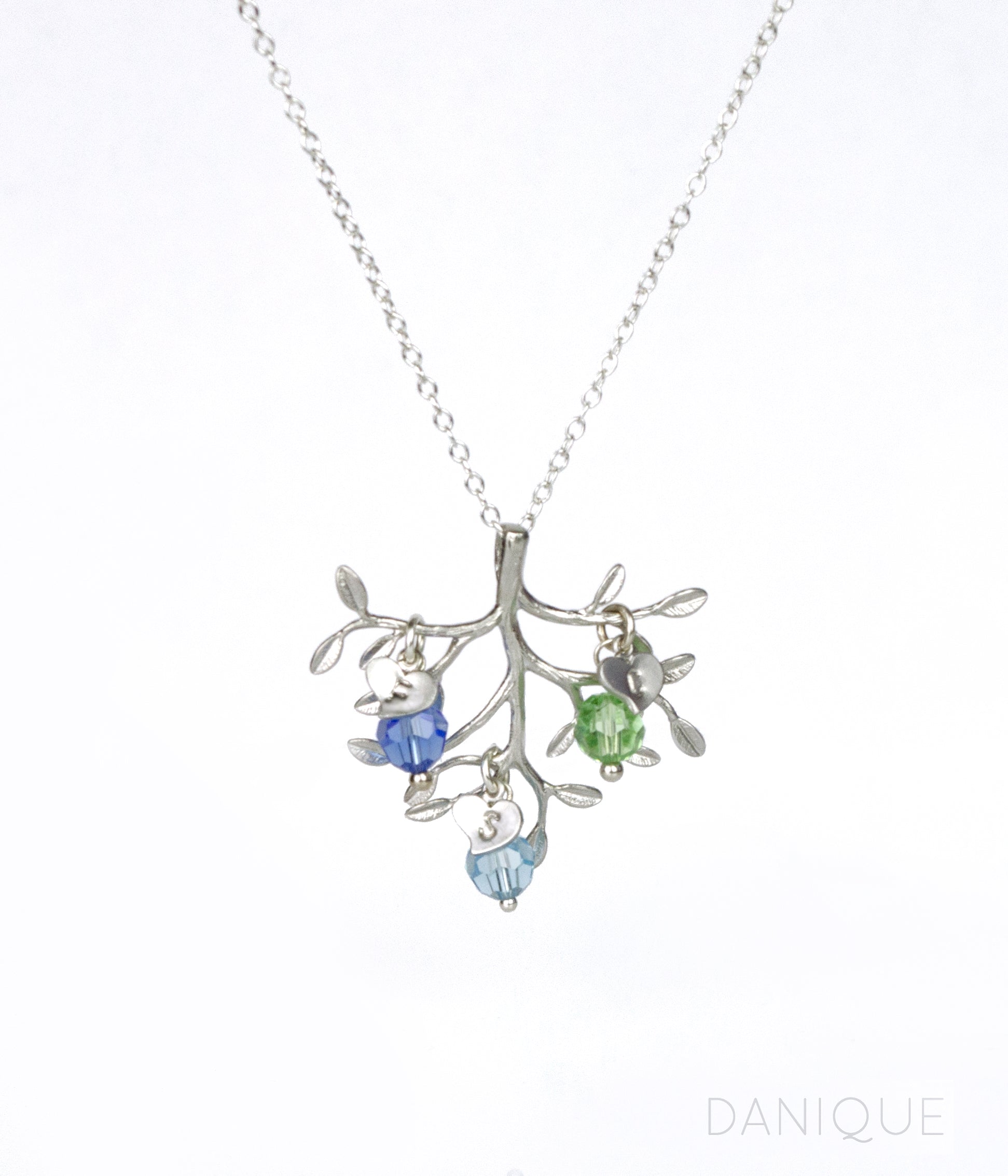 Family Tree Necklace with Kids Birthstone Crystals and Initials