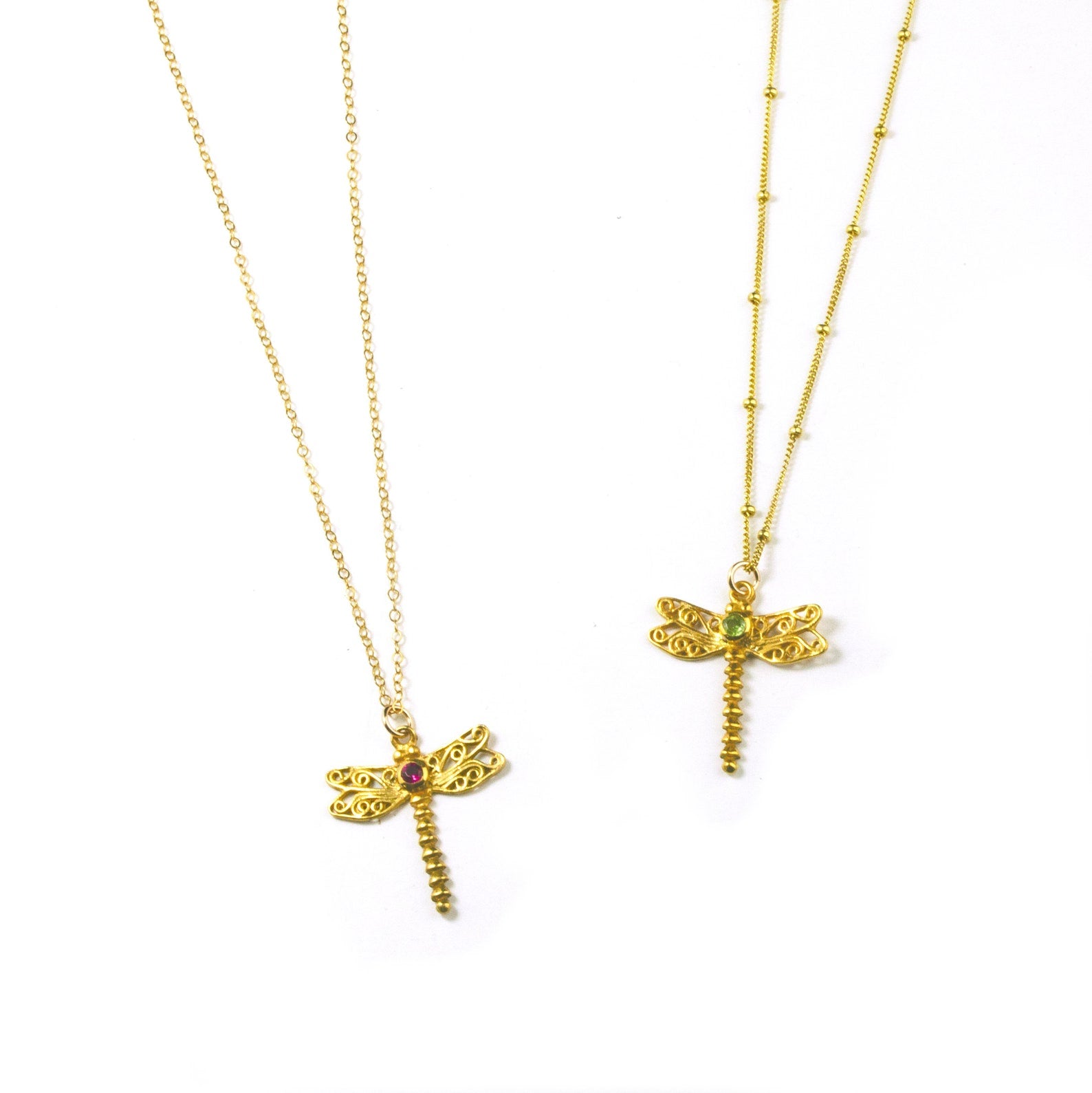 vermeilgoldjewelryinsectpendantnecklacesjulyandaugustbirthstonesrubyandperidotgemstonescablechainnecklace