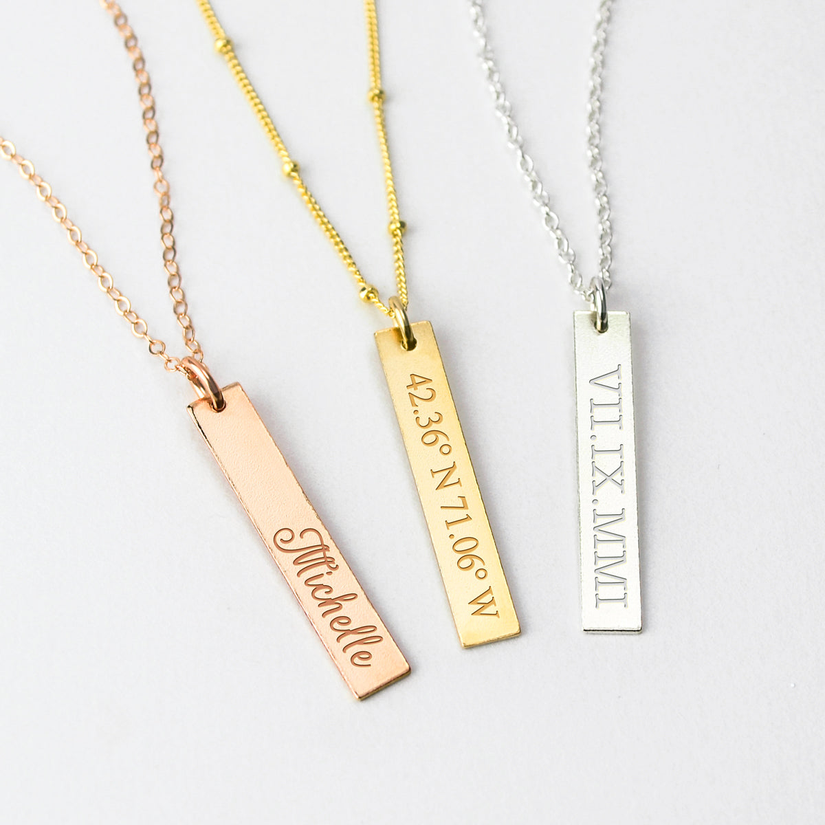 custom engraved name bar necklace personalized vertical pendant necklace minimalist gold bar jewelry