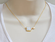 Personalized Natural Cushion White Druzy necklace
