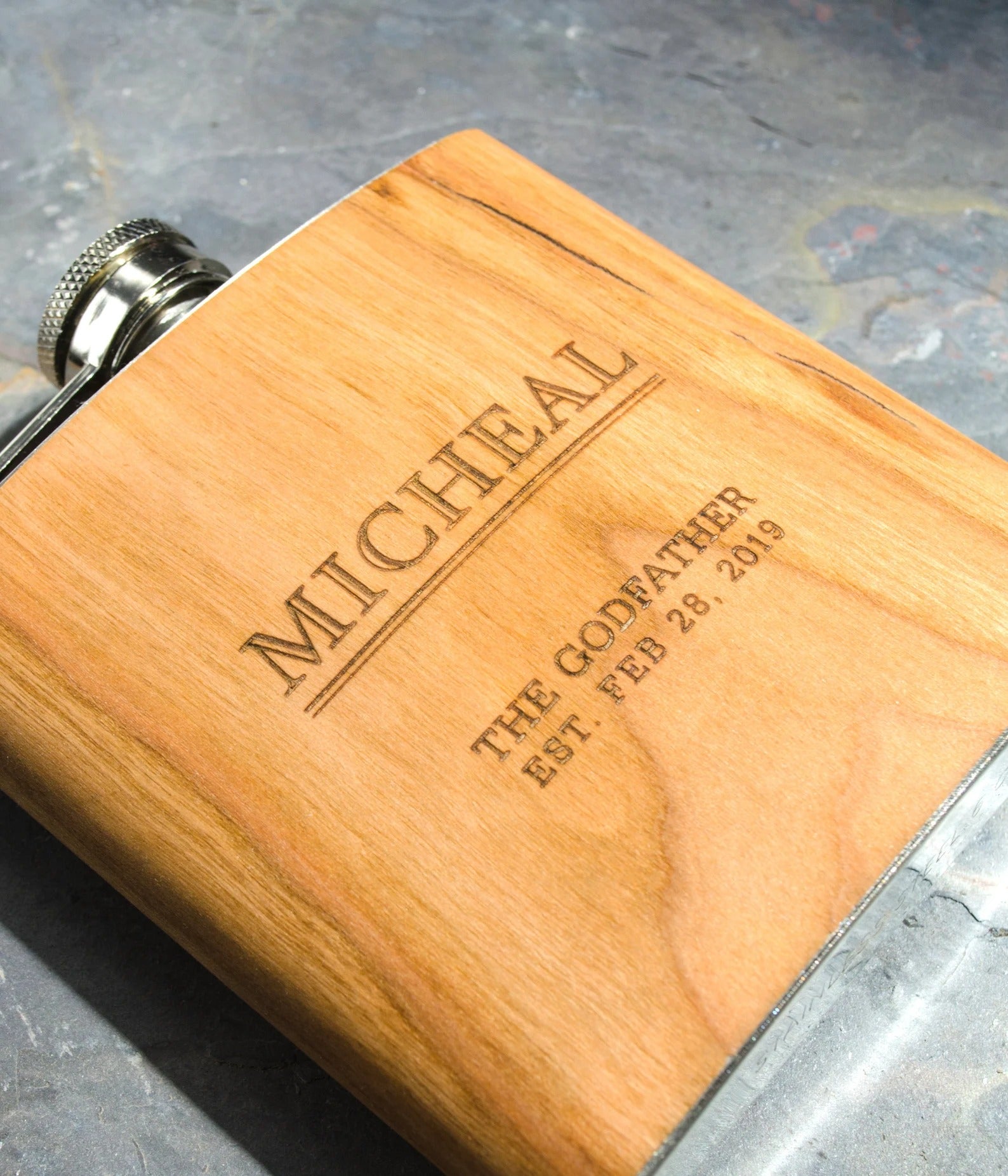 Personalized Engraved Wooden Flask